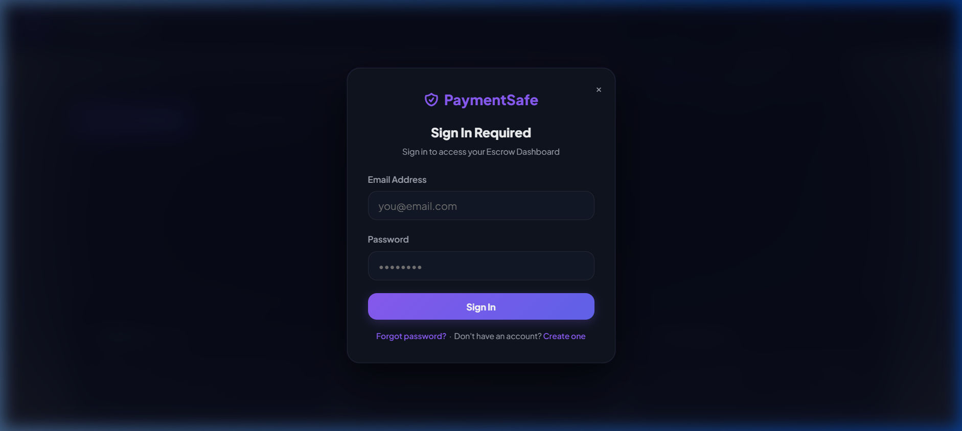 PaymentSafe Sign In modal
